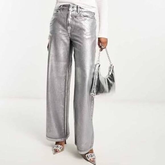 ASOS Silver Metallic Dad Jeans Size 25 - Picture 1 of 5